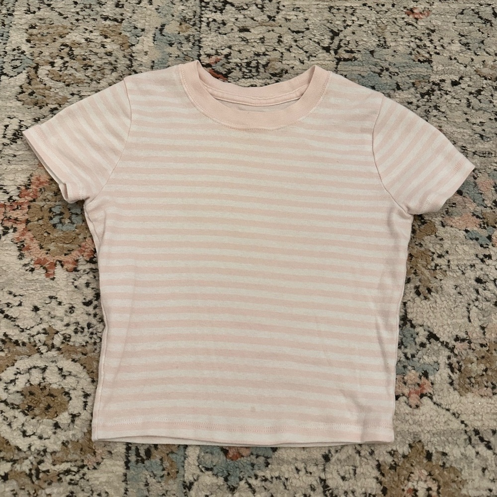 Hollister Pink & White Striped Cropped Baby Tee | XS